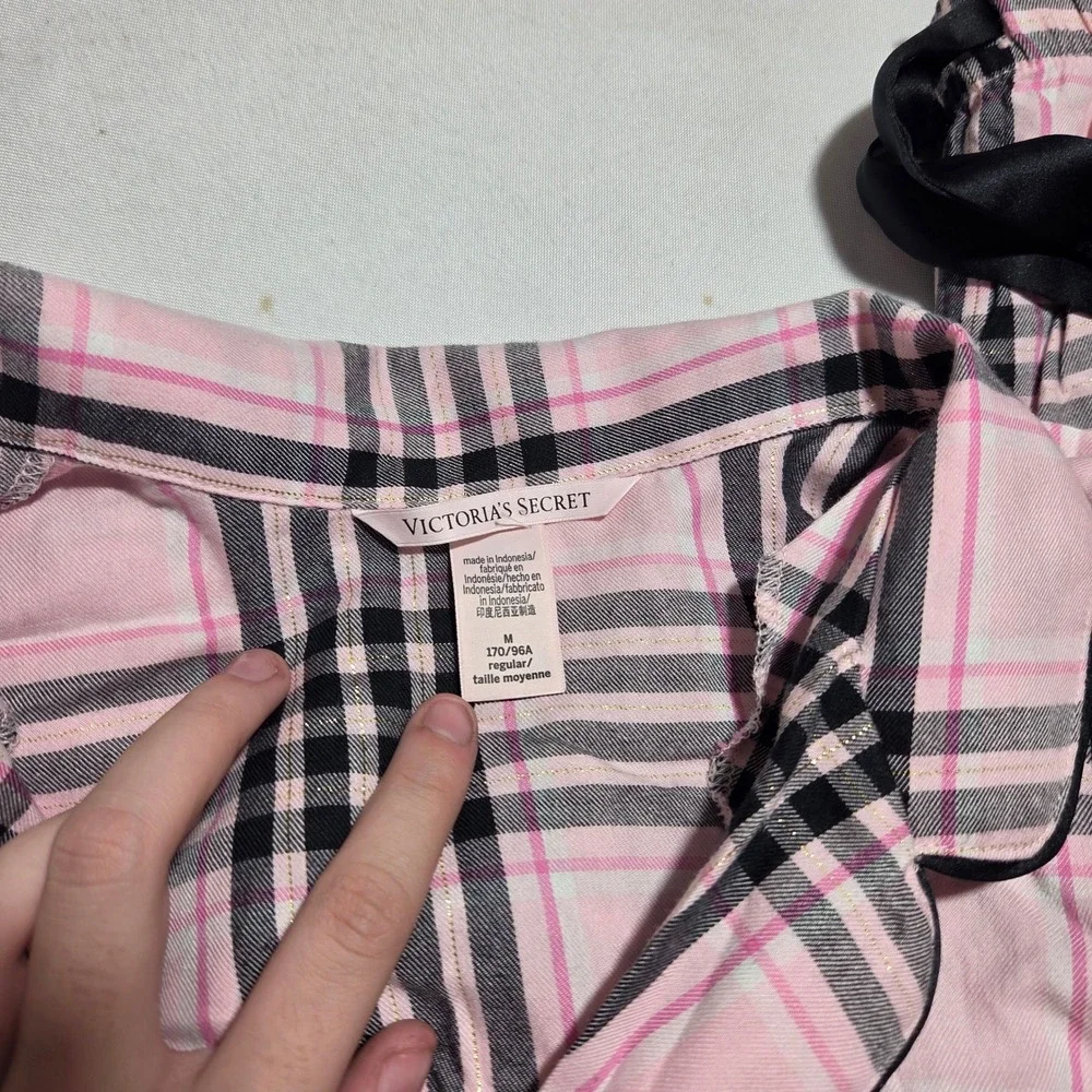 Victoria's Secret Pink Black Plaid Pajama Set Gold Lurex Y2K M Long Sleeve Pant